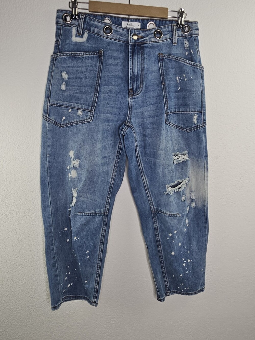 Talulah Distressed Barrel Denim Pants Medium